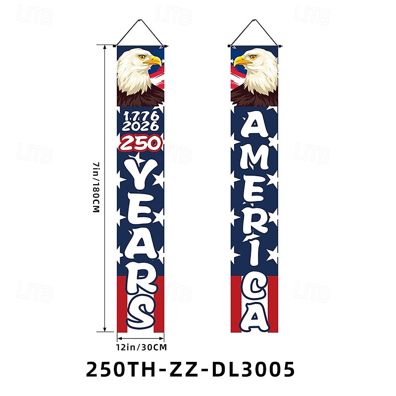 Decorațiuni pentru verandă cu banner aniversar de 250 de ani în America, semne suspendate pentru ușa de la intrare cu tematică semi-quincentenar a SUA, decor de bun venit patriotic roșu alb albastru 2026 - $14.99 –P6