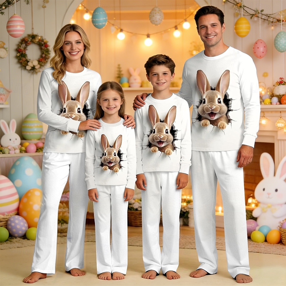 Family Easter Pajamas Graphic Bunny Casual Print Blue Black White Long Sleeve Vacation Matching Outfits 2026 - $23.99 –P1