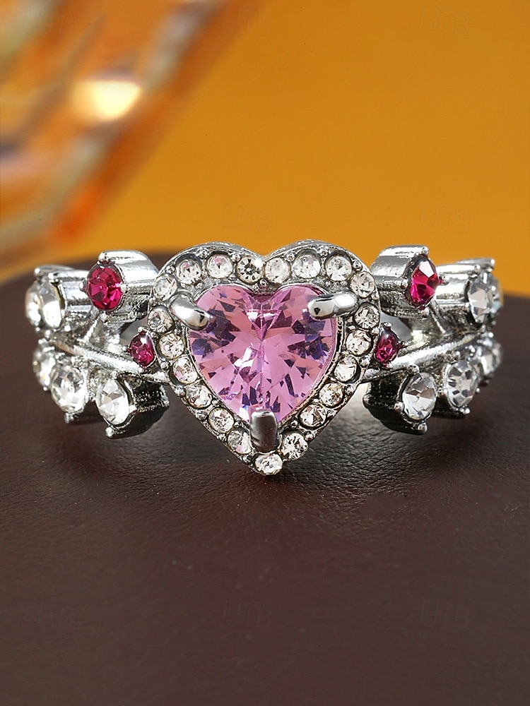 Inel de damă în formă de inimă cu piatră prețioasă roz – material din aliaj, pietre roz și transparente, design elegant – perfect pentru nunți și Ziua Îndrăgostiților 2026 - $7.99 –P5