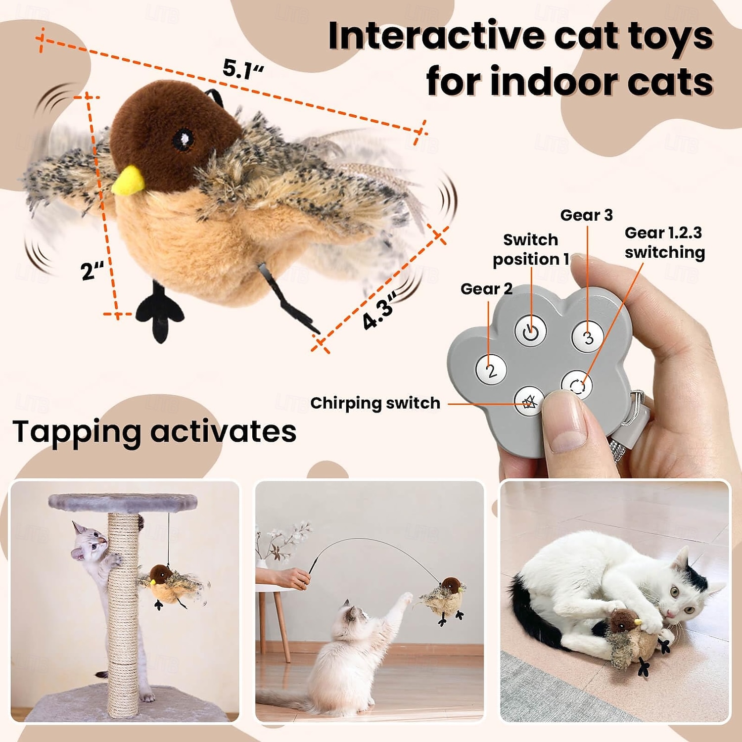 لعبة قطيفة محاكاة نداء الطيور ذاتية الارتفاع، بما في ذلك لعبة القطط ولعبة الحيوانات الأليفة 2026 - ZAR R399.3 –P2