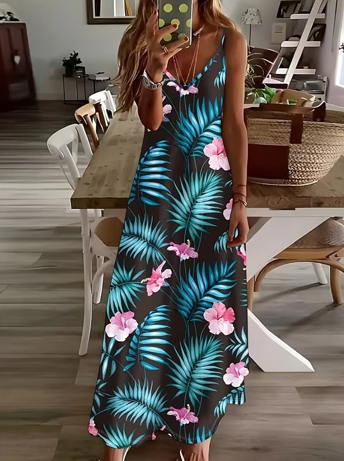 Naisten Maksimekko Kesämekko A linjainen mekko Slip Mekko Loma Vapaa-aika Boheemi Hiekkaranta Loose Fit Kuvitettu Lehti Hihaton V kaula-aukko Spagettiolkaimet Valkoinen Vaalean vihreä Punastuvan 2026 - $36.99 –P7