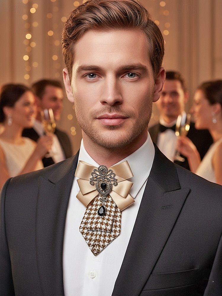 بروش ربطة عنق رجالي من البوليستر - لونان - إكسسوار أنيق لحفلات الزفاف والمناسبات بتفاصيل مزخرفة 2026 - $11.99 –P1