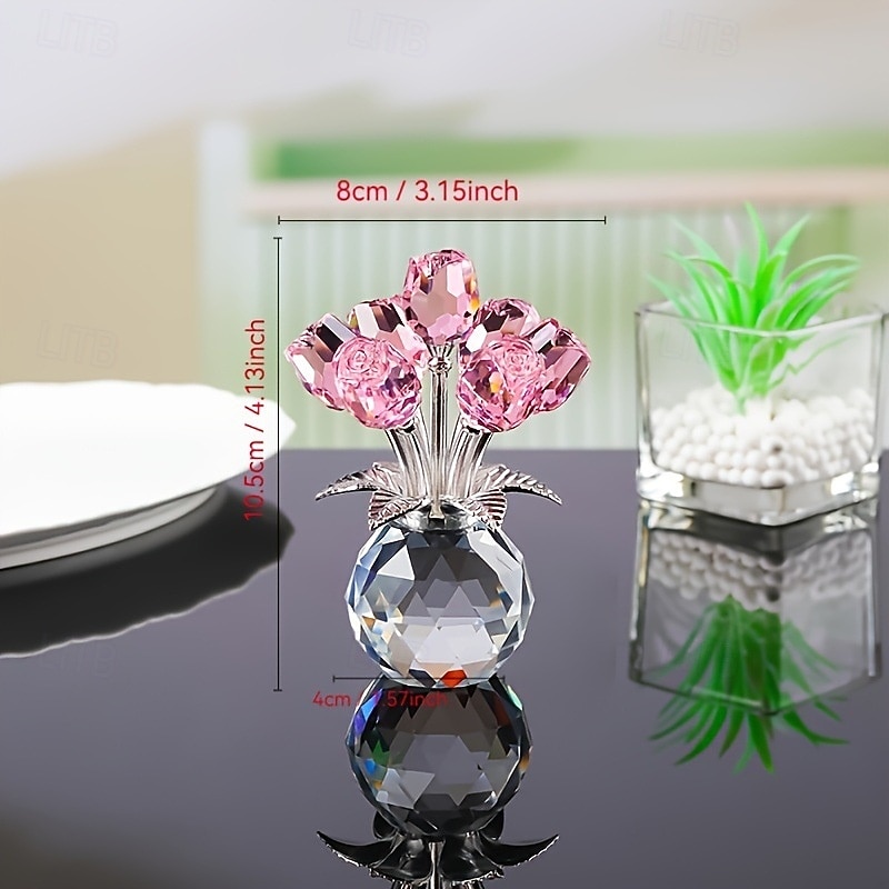 وردة كريستالية بسبعة ألوان، قطعة تذكارية قابلة للجمع مع مزهرية، زينة وردة زجاجية مزخرفة، هدية رومانسية لعيد الأم، عيد الحب، ذكرى الزواج، لعرضها في غرفة المعيشة 2026 - $21.99 –P6