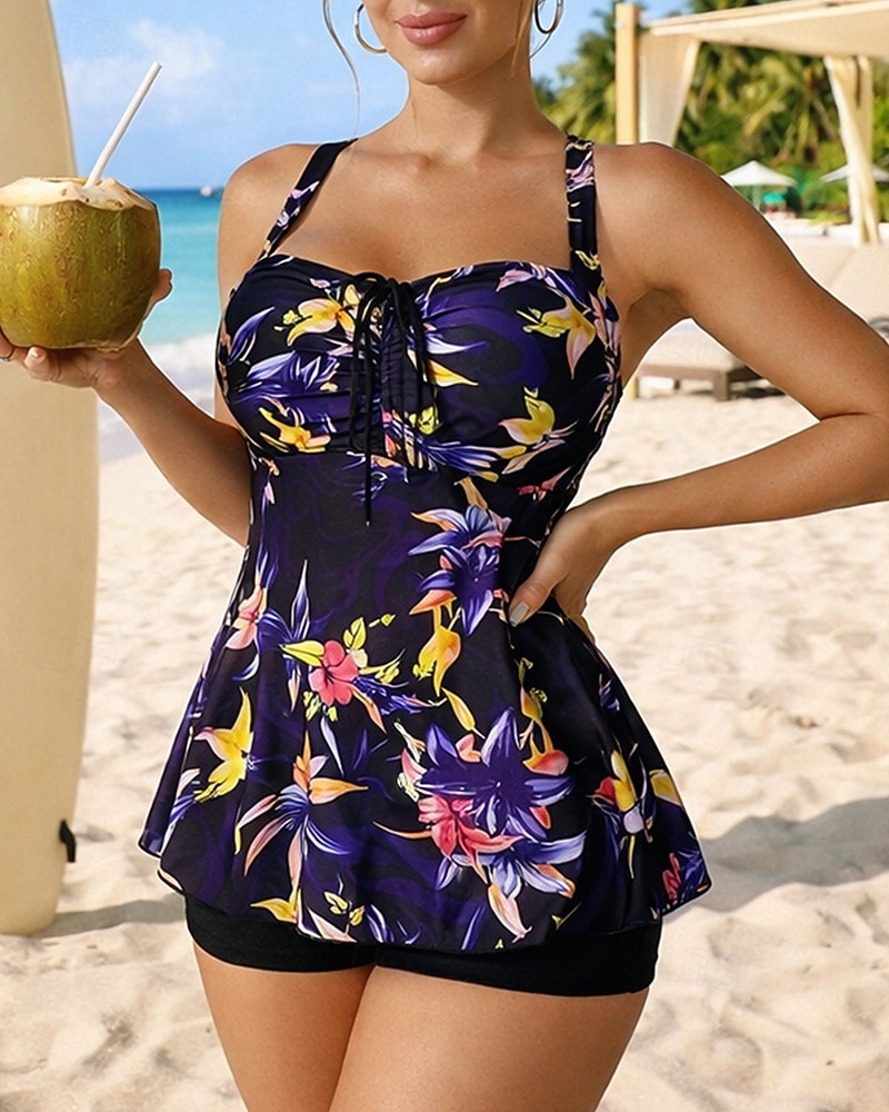 Per donna Costume da bagno Tankini 3 pezzi Tropicale Boyleg Asciugatura Rapida Elastico Senza Maniche Costume da Bagno Costume da bagno Surf Spiaggia Nuoto Estate del 2026 a $25.99 –P5