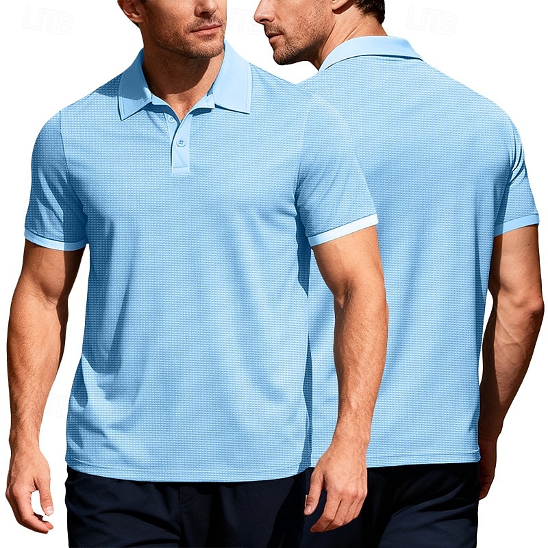 Męskie Koszula golfowa Koszulka polo z dzianiny waflowej Codzienny Biznes Klasyczny Krótki rękaw Moda Nowoczesny Jednokolorowe Guziki Lato Wiosna Wiosna i lato Regularny Czarny Biały Żółty Wino 2026 - $18.49 –P4
