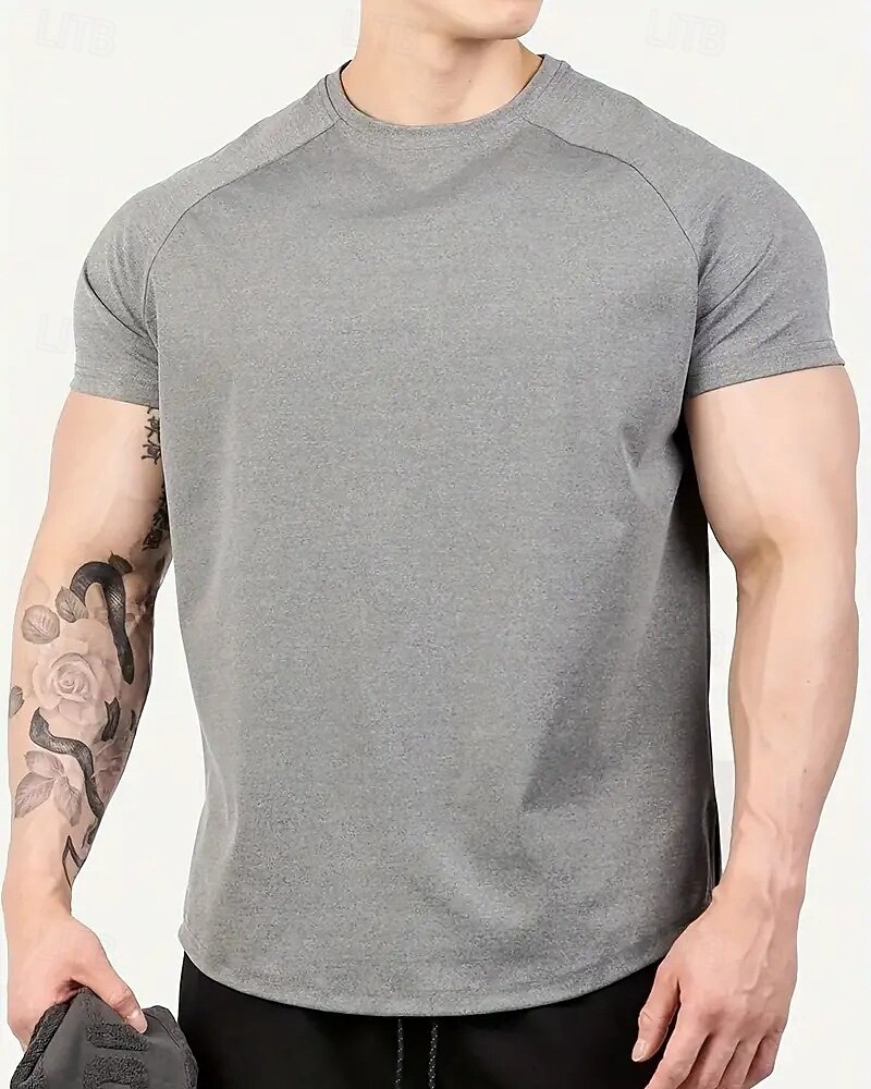 Ανδρικά Μονόχρωμο Tricou de Alergat Μπλούζα συμπίεσης Καλοκαίρι Άνοιξη Φθινόπωρο Κοντομάνικο Γρήγορο Στέγνωμα Συμπίεση Ύγρανση Γυμναστήριο προπόνηση Ενεργή εκπαίδευση Ασκηση Θαλασσί Μαύρο Μπεζ 2026 - $20.99 –P9