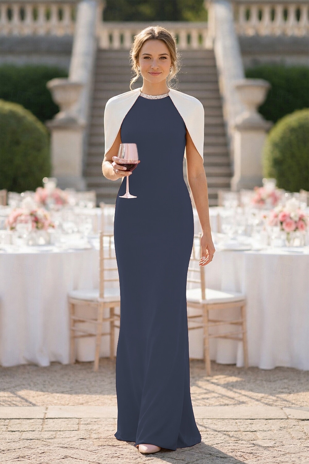 Sheath Column Floor Length Formal Dresses Evening Gown Cape Dress Ball Gown  with Cape Evening Gown