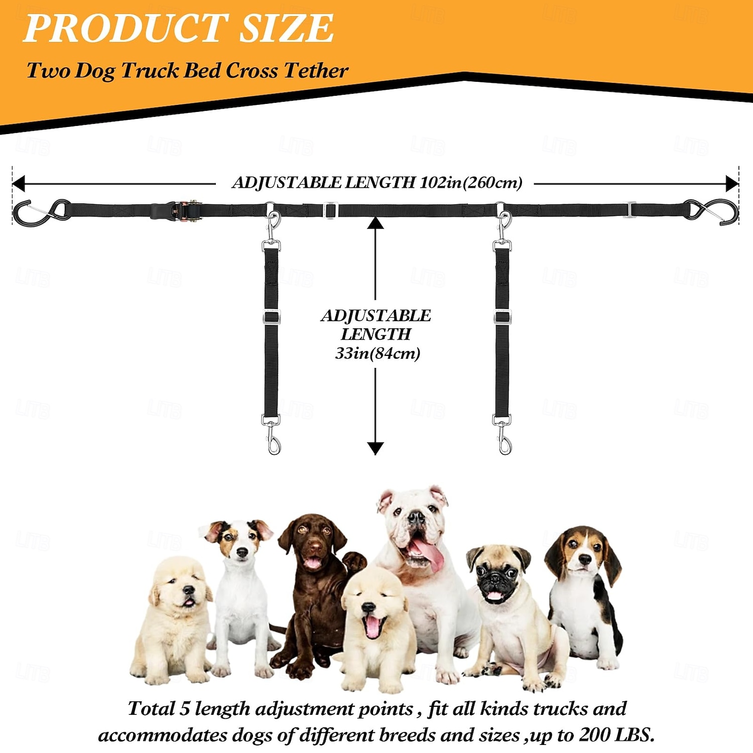 kuorma-auton lavan koiranhihna kahdelle koiralle, räikkäkiristys säädettävä kaksinkertainen turvallinen kuorma-auton lavan koiranhihnajärjestelmä lava-autoihin, katumaastureihin ja henkilöautoihin 2026 - $39.99 –P3