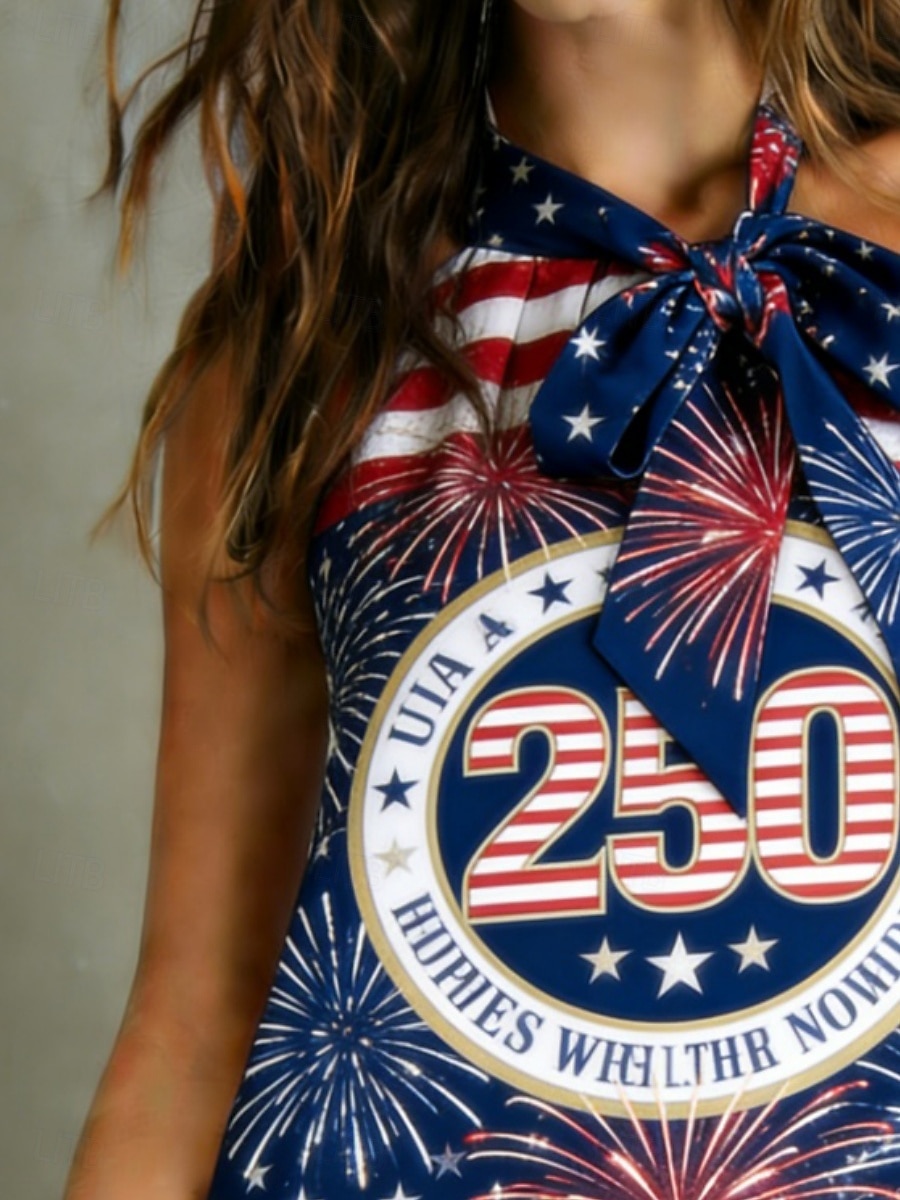 Amerikanska självständighetsdagen Dam Satin topp Linne Ärmlös tröja T-tröja Knyta knut Grafisk Amerikanska flaggan Mode Klassisk Ledigt Ärmlös kall axel Vanliga toppar Dagligen Utekväll Helgen Blå 2026 - $31.99 –P2