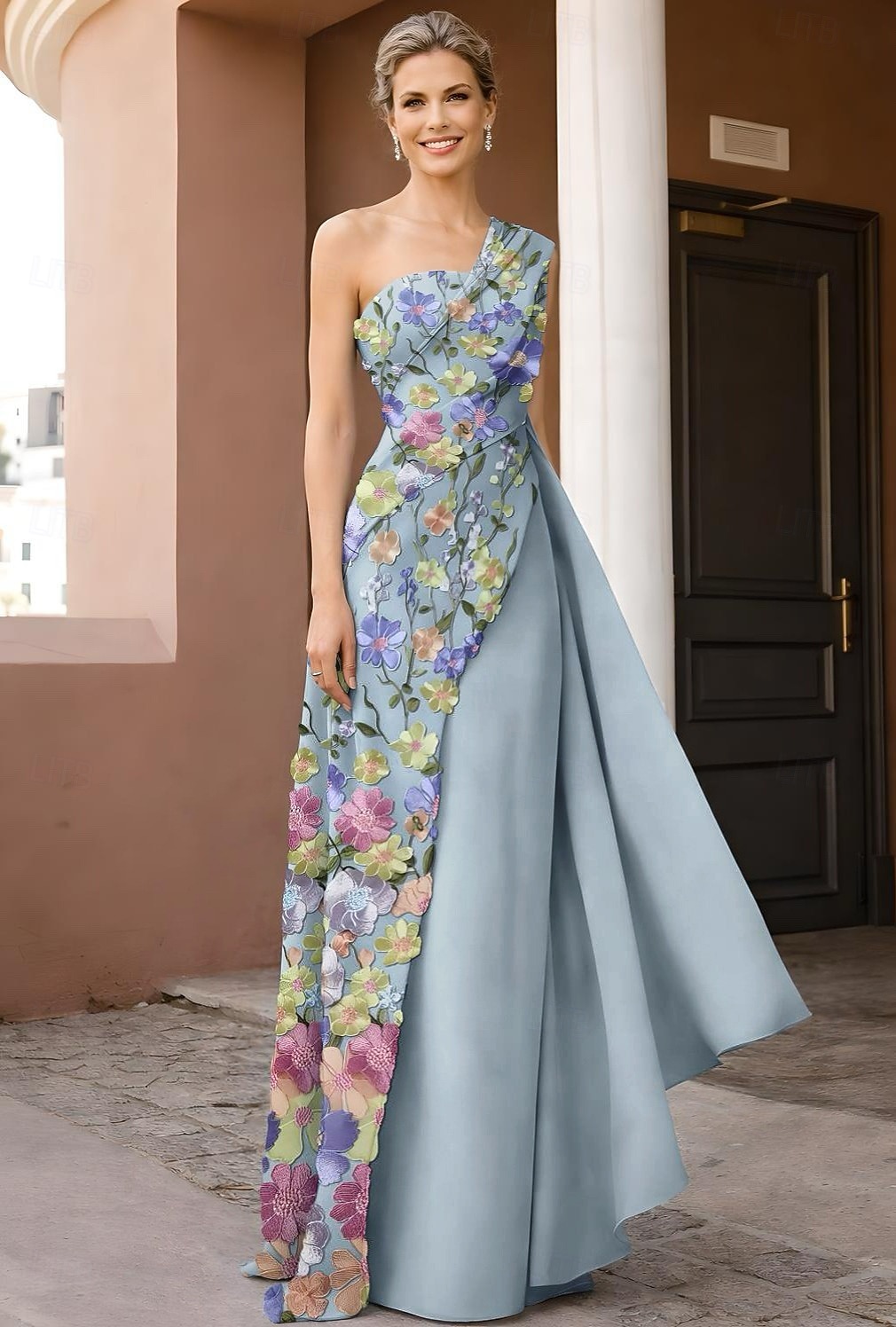A-Line Sheath Column Floor Length Evening Gown Ball Gown Formal Dress Elegant Vintage Floral Sleeveless One Shoulder Wedding Formal Pocket Lace Stretch Fabric with Glitter Ruffles Embroidery 2026 - $195.99 –P1