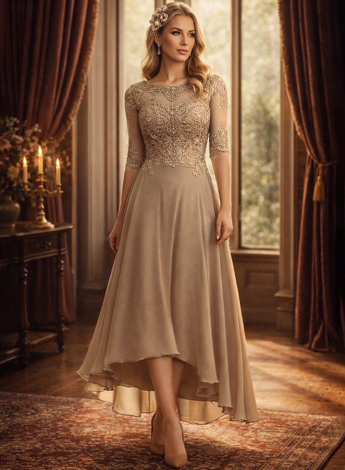 A-Linie Bodenlang Partykleid Cocktailkleid Kleid für Hochzeitsgäste Brautmutterkleid Halbarm Rundhalsausschnitt Elegant Formell Hochzeitsgast Formeller Abend Chiffon mit Einfarbig 2026 - $160.99 –P1
