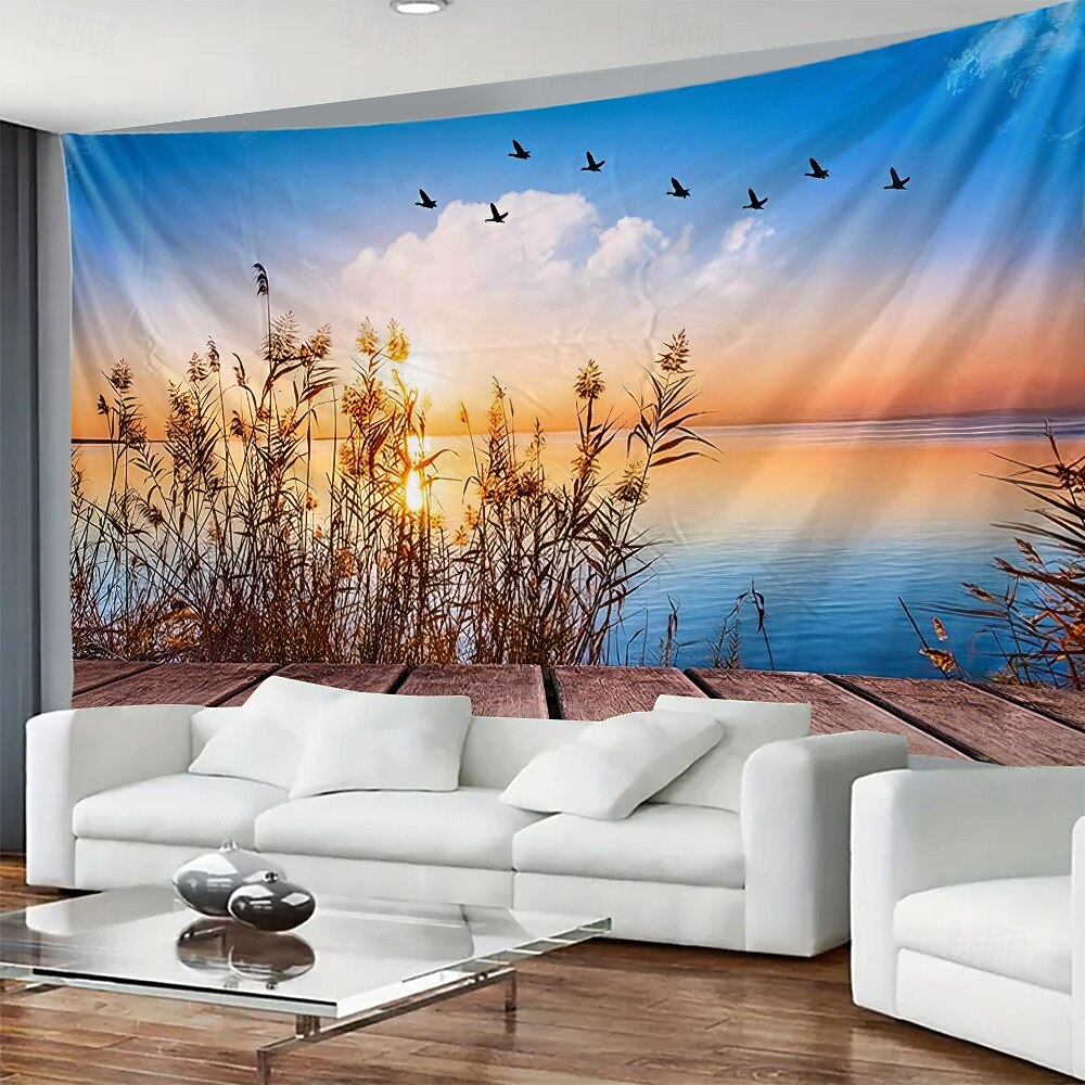 Arazzo da parete con tramonto sulla spiaggia tropicale, paesaggio marino con palme e rocce, decorazione murale naturale per camera da letto, sala yoga, spazio per la meditazione del 2026 a $20.99 –P4