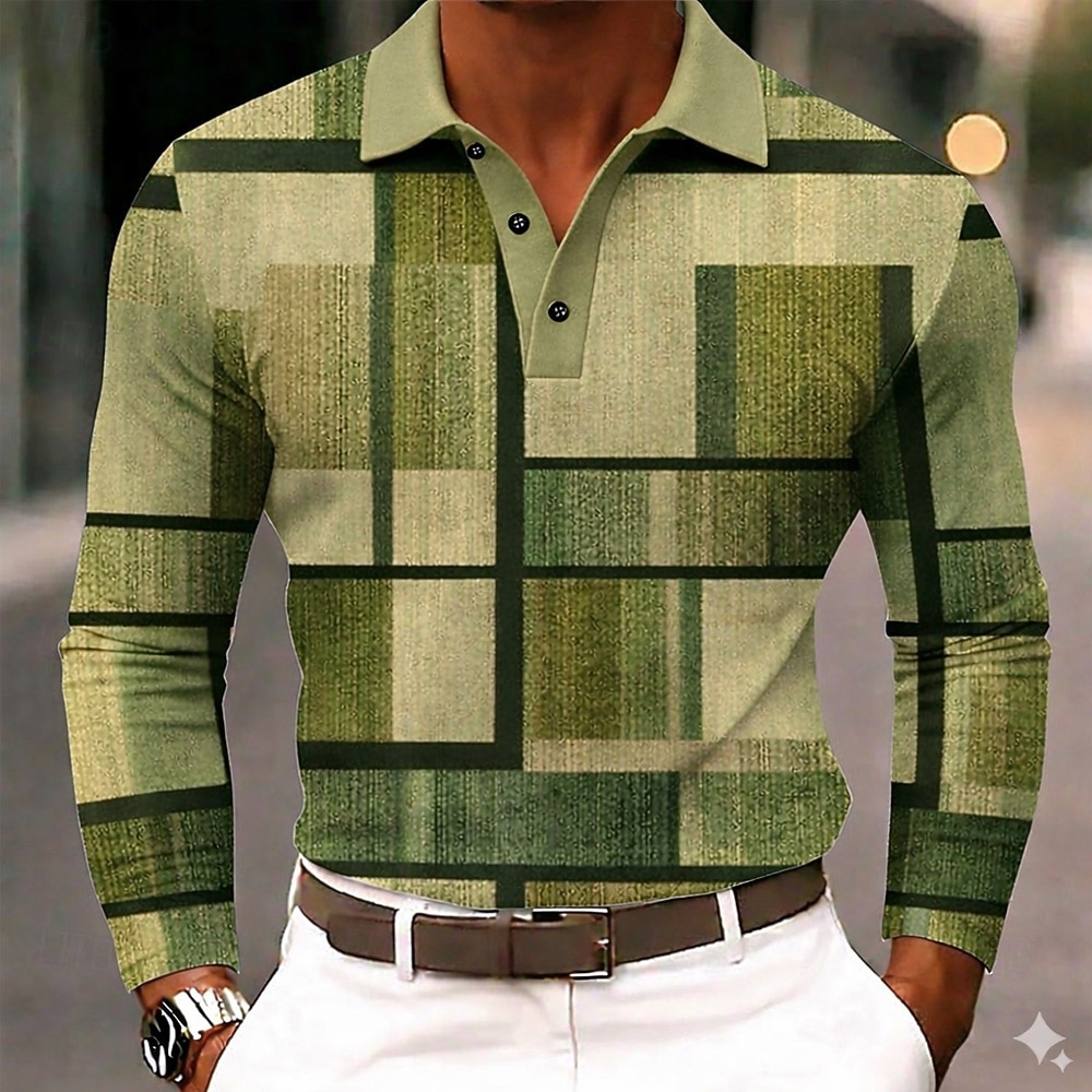 Men's Color Block Polo Shirts Long Sleeve Polo Shirts Lapel Business Casual Outdoor Athleisure Daily Wear 3D Print Buttons Spring Fall Blue Purple Brown 2026 - $22.99 –P4