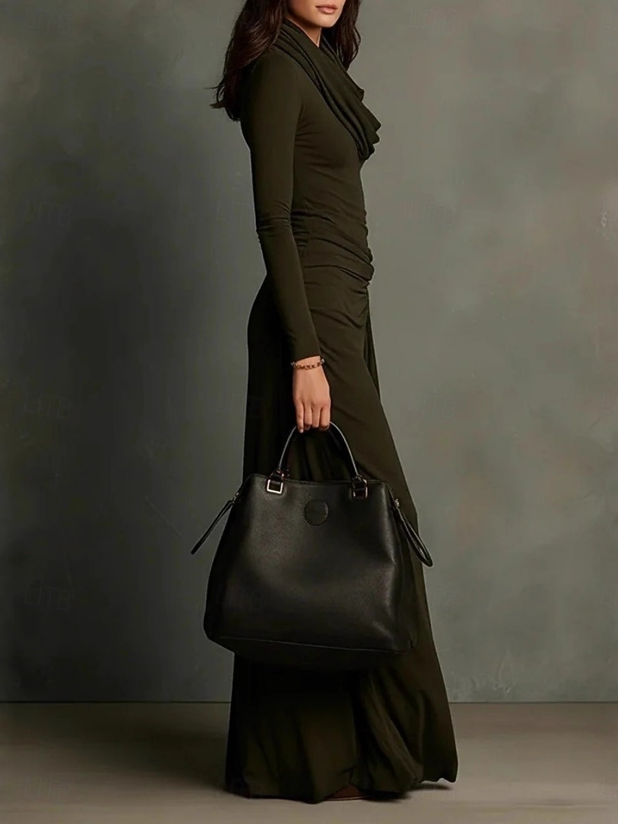 Per donna Abito maxi Vestito Casual Attillato Abito aderente Elegante Moda Moderno All'aperto Vacanza Uscire Vestibilità regolare Semplice Manica Lunga Scollo a Cascata Verde Primavera Autunno del 2026 a $34.99 –P3