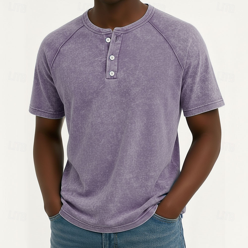 Homens Camisetas Top Henley Camiseta de algodão Camisa lavada Manga Curta Côr Sólida Tecido Cor Única Vintage Designer Casual Desaparecido Botões Henley Casual Diário Ao ar livre Verão Primavera de 2026 por $20.99 –P1