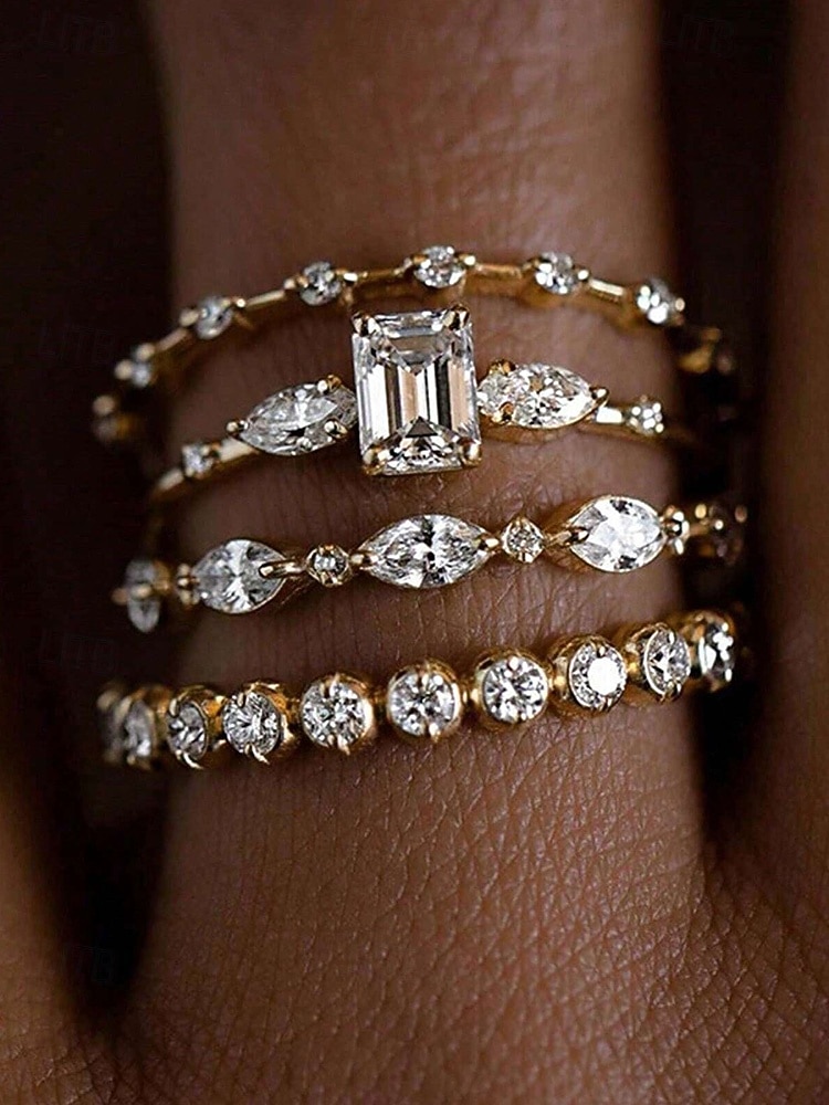 Set aus stapelbaren Damenringen aus einer Legierung, gold- und silberfarbene Zirkonia-Ringe, eleganter minimalistischer Stil für Bräute, Hochzeitszeremonien, Verlobungen und den Alltag 2026 - $9.99 –P10