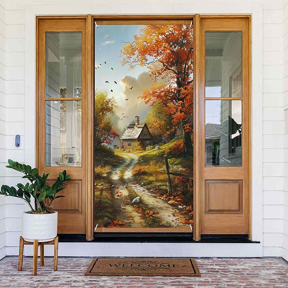 Banner de bosque de abedul nórdico, paisaje natural, colgante de pared, árboles blancos, hojas doradas, arte para puerta, entrada, dormitorio, decoración del hogar 2026 - $17.99 –P4