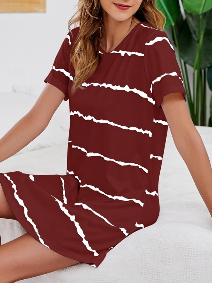Γυναικεία Νυχτικιά Καθημερινό Ανατομικό Ταινία Καθημερινά Σπίτι Κοντομάνικο Στρογγυλή Ψηλή Λαιμόκοψη Θαλασσί Μαύρο Λευκό Κρασί Καλοκαίρι Άνοιξη Κανονικό 2026 - $21.99 –P12
