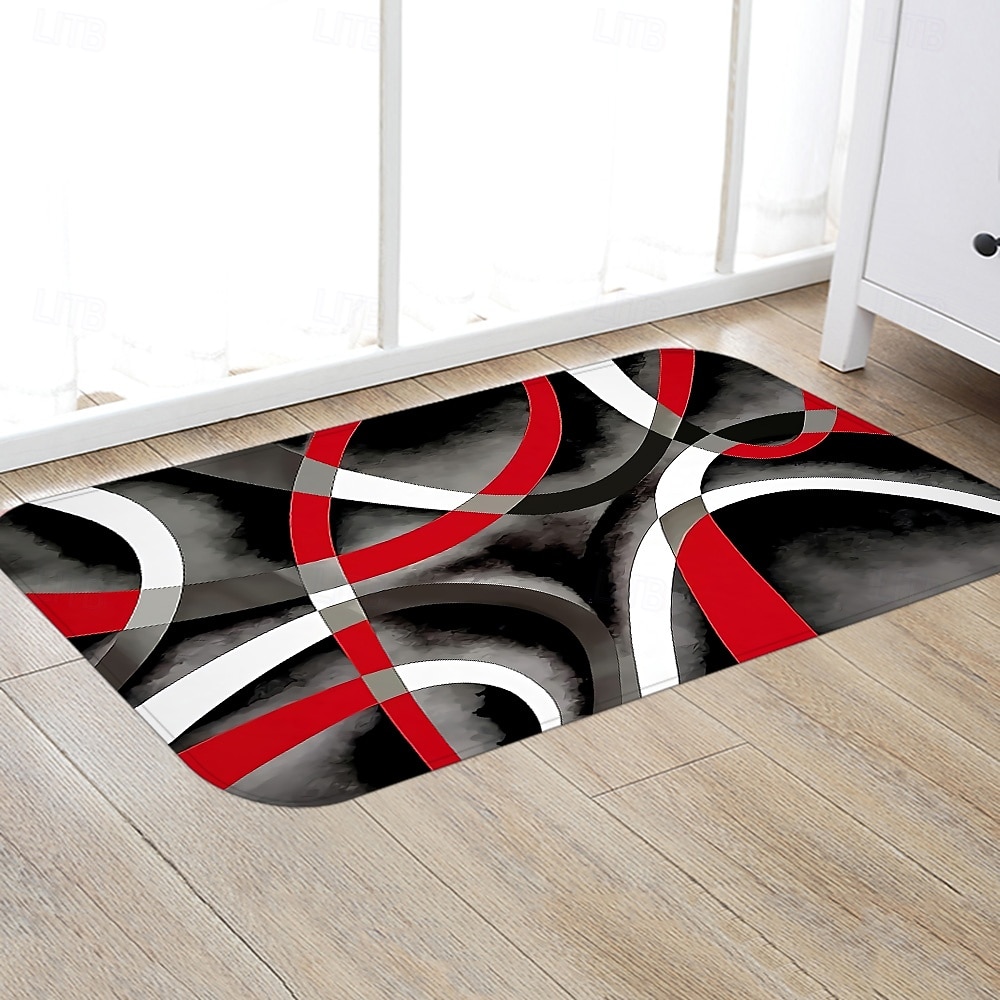 Tapete de corredor com estampa geométrica em tecido de flanela, decoração para casa, tapete de entrada à prova de poeira, absorvente e macio para banheiro. de 2026 por $17.99 –P1