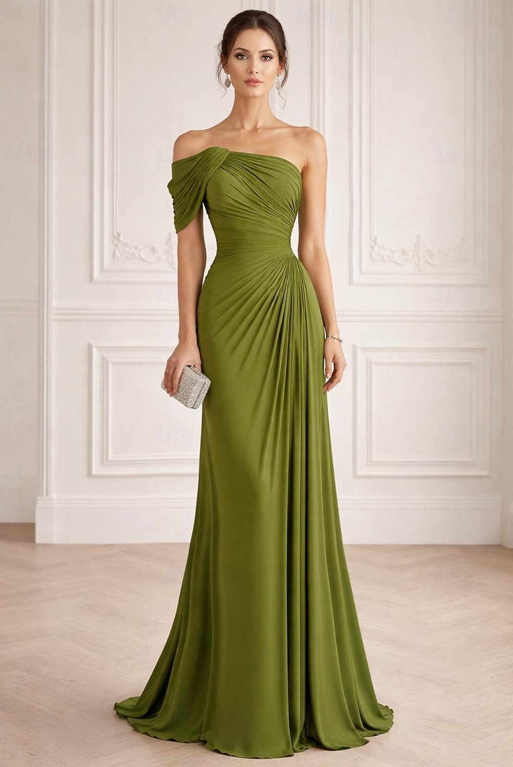 A-Line Mermaid Trumpet Floor Length Evening Gown Elegant Sleeveless One Shoulder Wedding Formal Stretch Satin with Pleats 2026 - $171.99 –P4