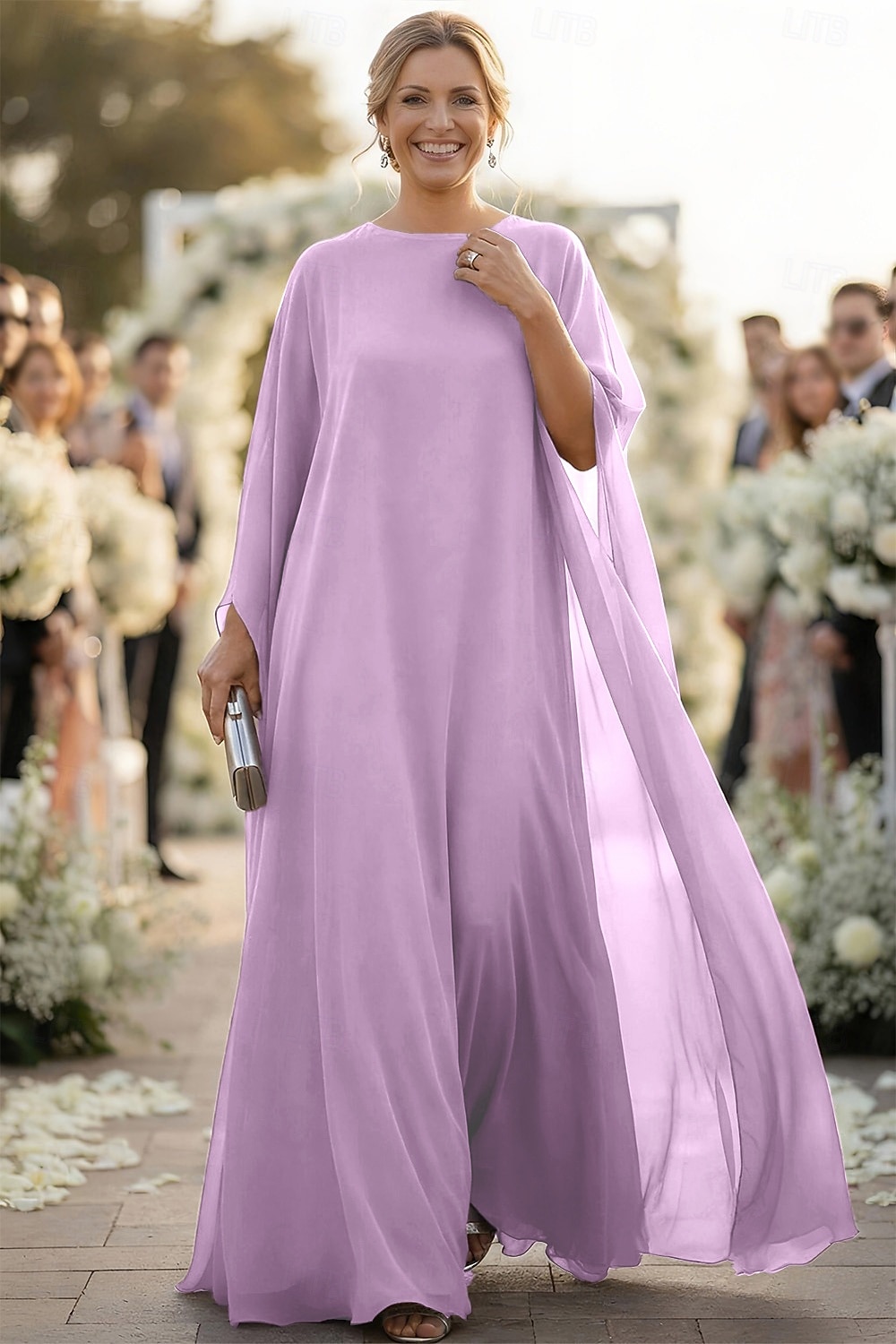 A-Linie Schlauchkleid Bodenlang Kleid für Hochzeitsgäste Abendkleid Brautmutterkleid Langarm U-Boot-Ausschnitt Elegant Formeller Abend Chiffon mit Einfarbig 2026 - $149.99 –P6