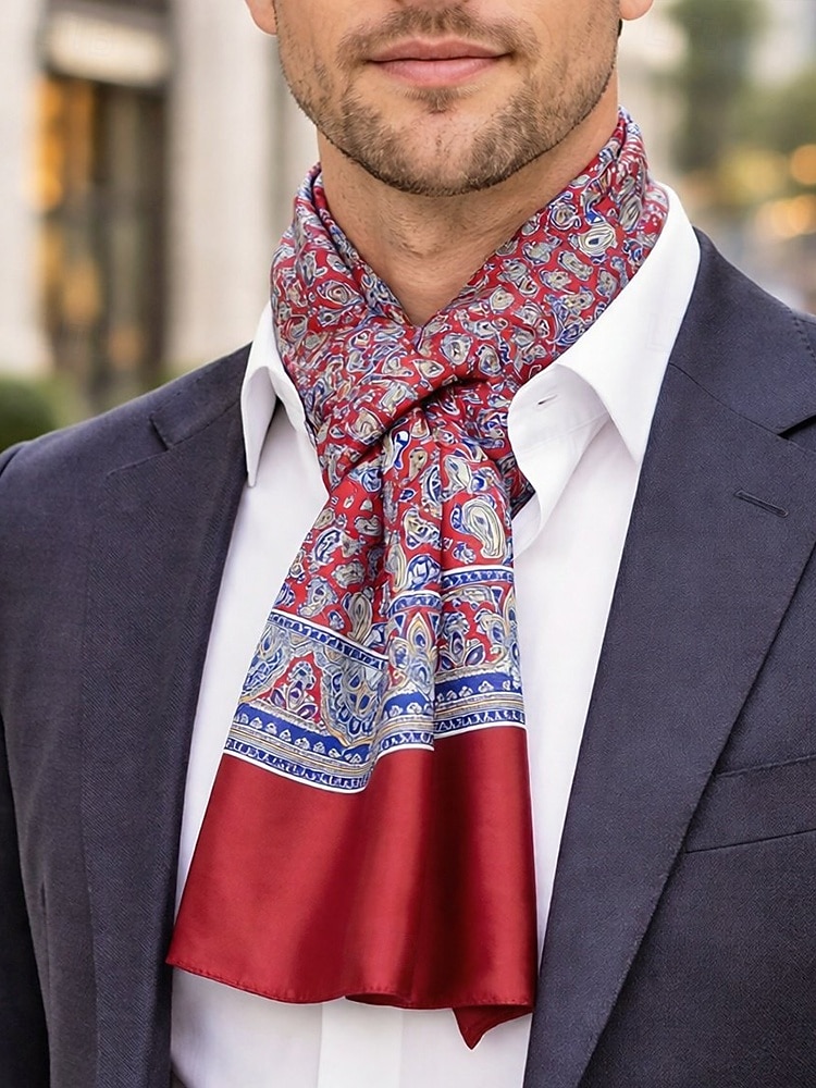 2026年 メンズペイズリープリントスカーフ、マルチカラーパターンのポリエステル軽量ネックスカーフ、男性用のクラシックでエレガントなスタイル、普段着、ビジネスカジュアル、パーティー、季節のスタイリングに最適  コレクション – $9.99 –P3