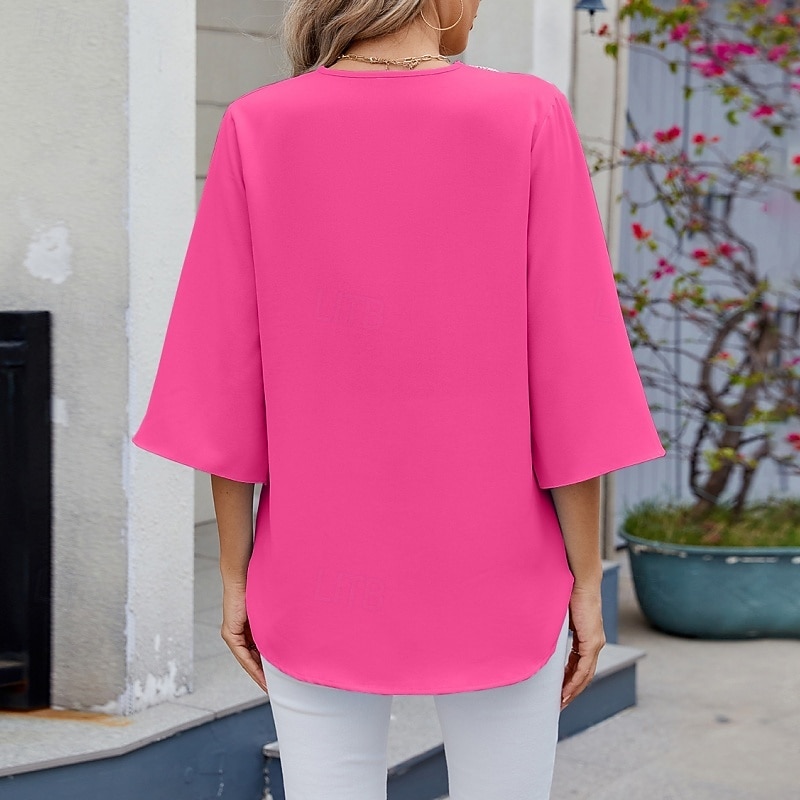 Damen Hemd Bluse Chiffon Tops Patchwork Farbblock Stilvoll Lässig Langarm V Ausschnitt Normale Oberteile Täglich Ferien Ausgehen Blau Schwarz Weiß Rosa Himmelblau Sommer Frühling 2026 - $25.99 –P3