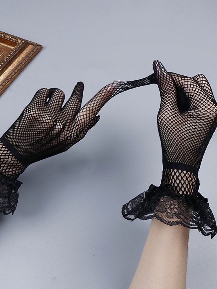 Luvas femininas elegantes em poliéster com renda, luvas formais pretas e brancas para casamentos, jantares e óperas, acessórios sofisticados para vestidos de noiva em ocasiões especiais. de 2026 por $7.99 –P6