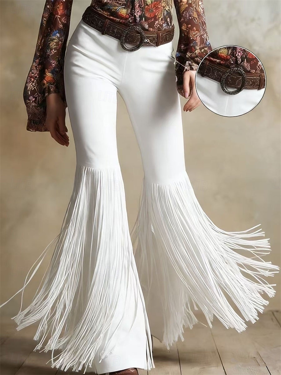 Per donna Culotte Gamba Larga Pantaloni a Zampa Chinos Vintage Moda Streetwear Lunghezza intera Vita media Tinta unica Frangia con nappe Patchwork Tasca Comodo Traspirante Elasticizzato Quotidiano del 2026 a $44.99 –P1