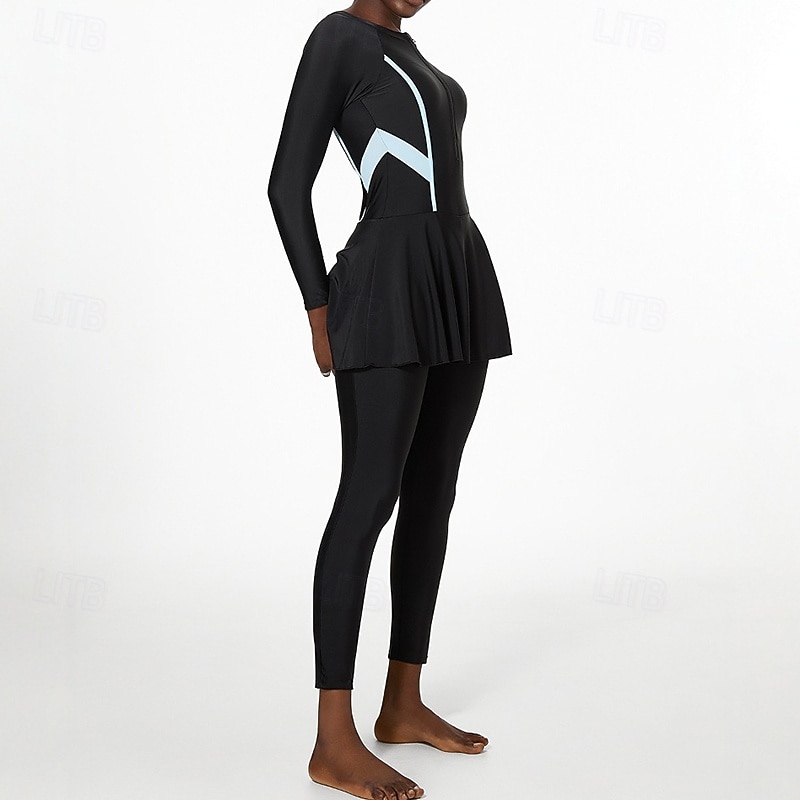 Mulheres Proteção solar de corpo inteiro Vestidos de Natação One Pieces Retalhos Zip Up Proteção UV Elástico Manga Longa Roupa de Banho roupa de banho Surfe Snorkeling Natação Primavera de 2026 por $30.99 –P4