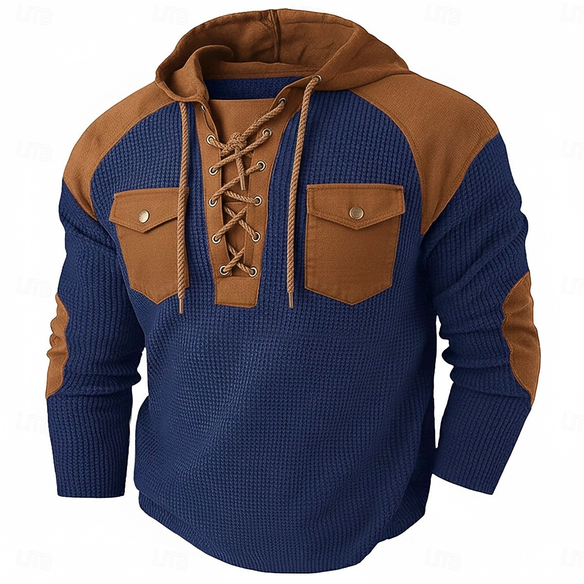 Herren Waffel T-Shirt T Shirt Waffel-Henley-Hemd Herrenhemden mit Ellbogenflicken Langarm Mit Kapuze Schnürhals Herbst Winter Frühling & Herbst Einfarbig Traditionell / Vintage Lässig Kordelzug 2026 - $26.99 –P1
