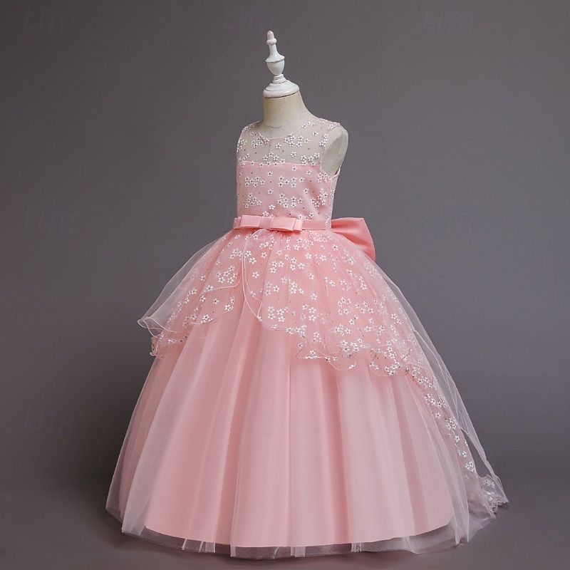 Vestido para Meninas das Flores Para Meninas Vestido formal Traje de casamento Festa Casamento Formal Moda Adorável Formal Patchwork Com Transparência Floral Princesa Sem Manga Gola Redonda Azul de 2026 por $43.99 –P9