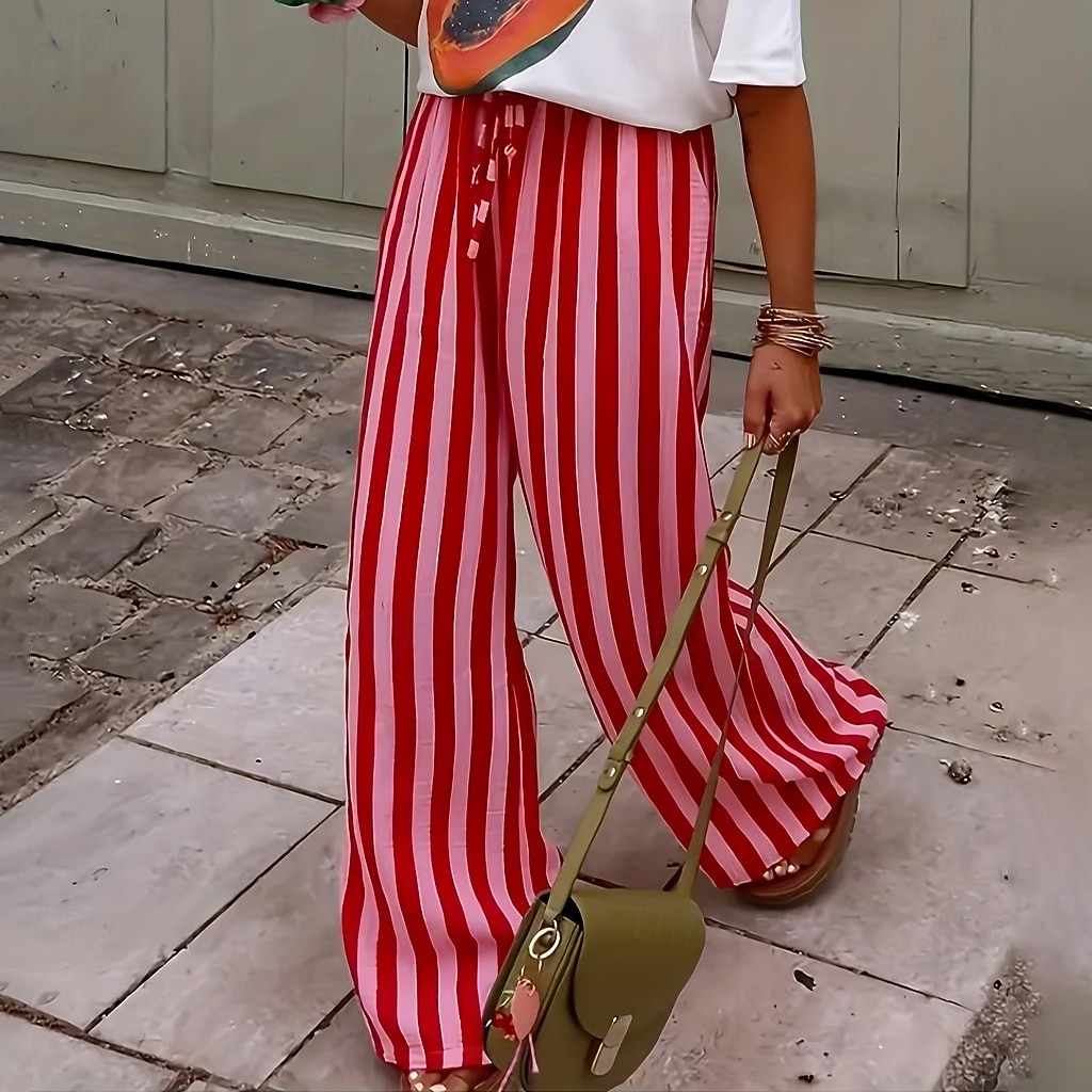 Per donna Pantaloni Pantaloni Estivi Pantaloni Larghi Pantaloni da Spiaggia Vacanza Moda Essenziale Lunghezza intera Misura del girovita medio A righe Coulisse Gamba larga Righe Comodità Morbido del 2026 a $24.99 –P1