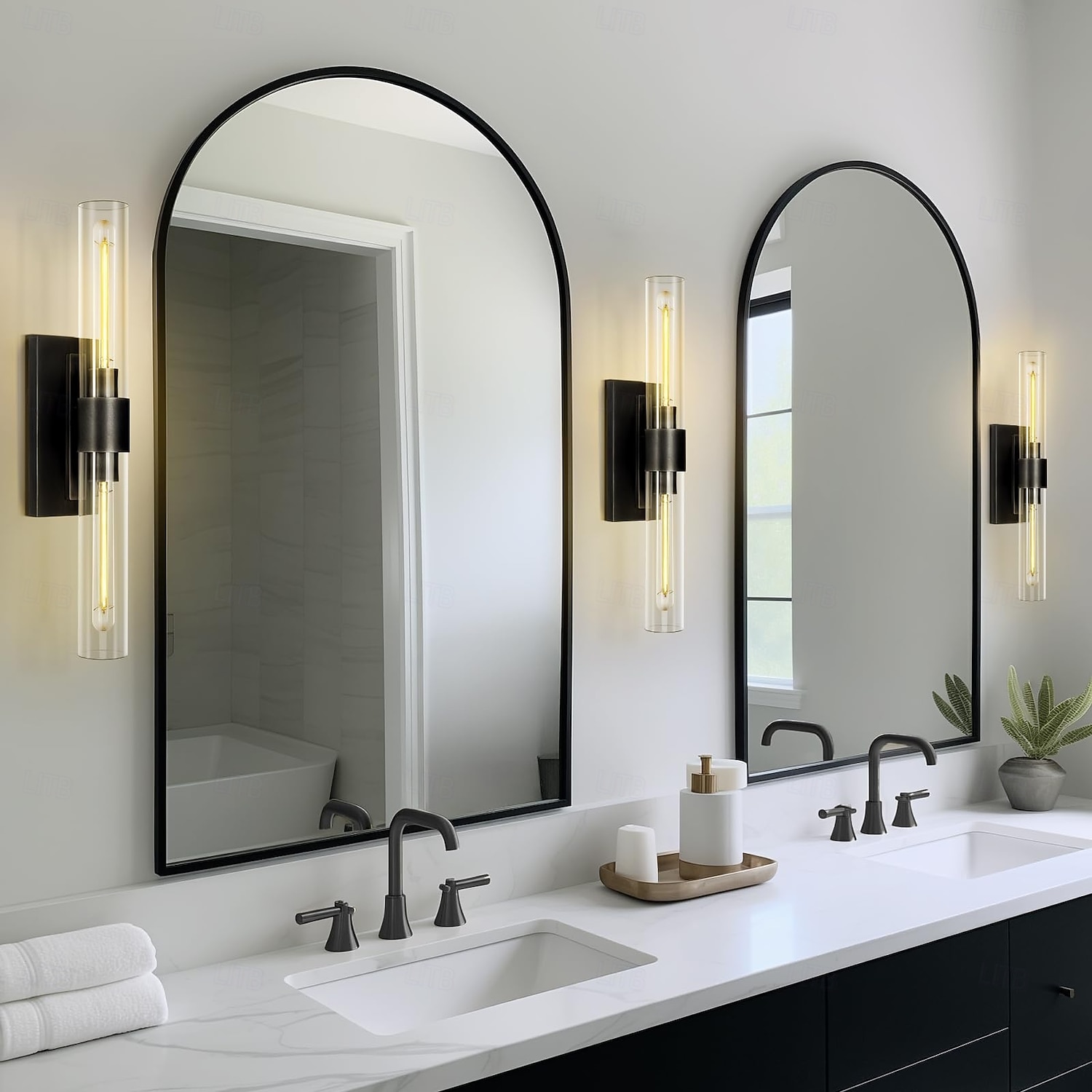 Badkamerverlichting, wandlampen met glazen buis, voet van geborsteld messing, badkamerwandlampen, nachtlampje voor de slaapkamer, wandlamp voor de kaptafel, woonkamer, hal 2026 - $234.87 –P3