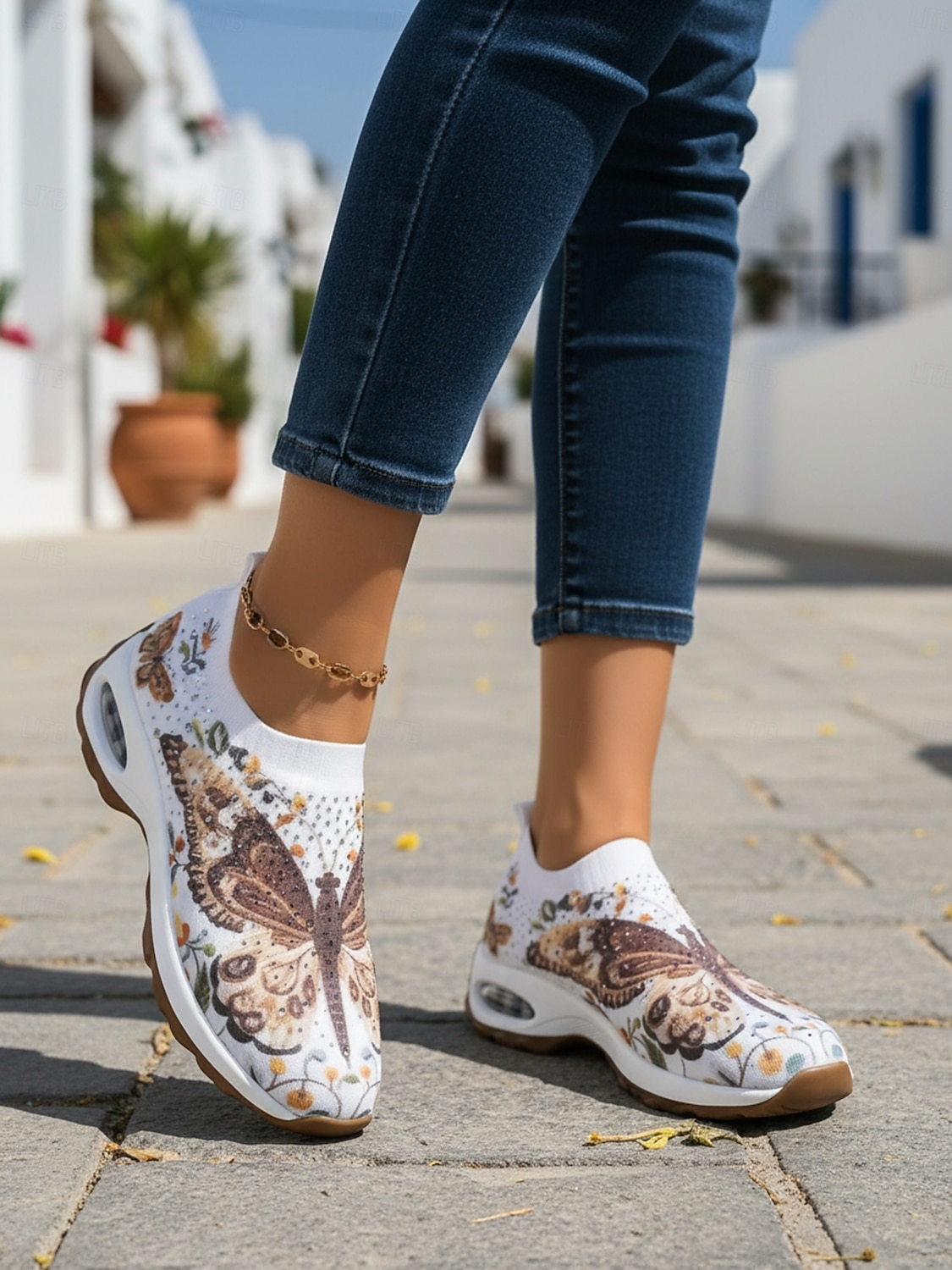 női élénk színű, pillangómintás, bebújós tornacipő légpárnával - lélegző kötött sétacipő könnyű testmozgáshoz és hétköznapi kirándulásokhoz 2026 - $12.99 –P3