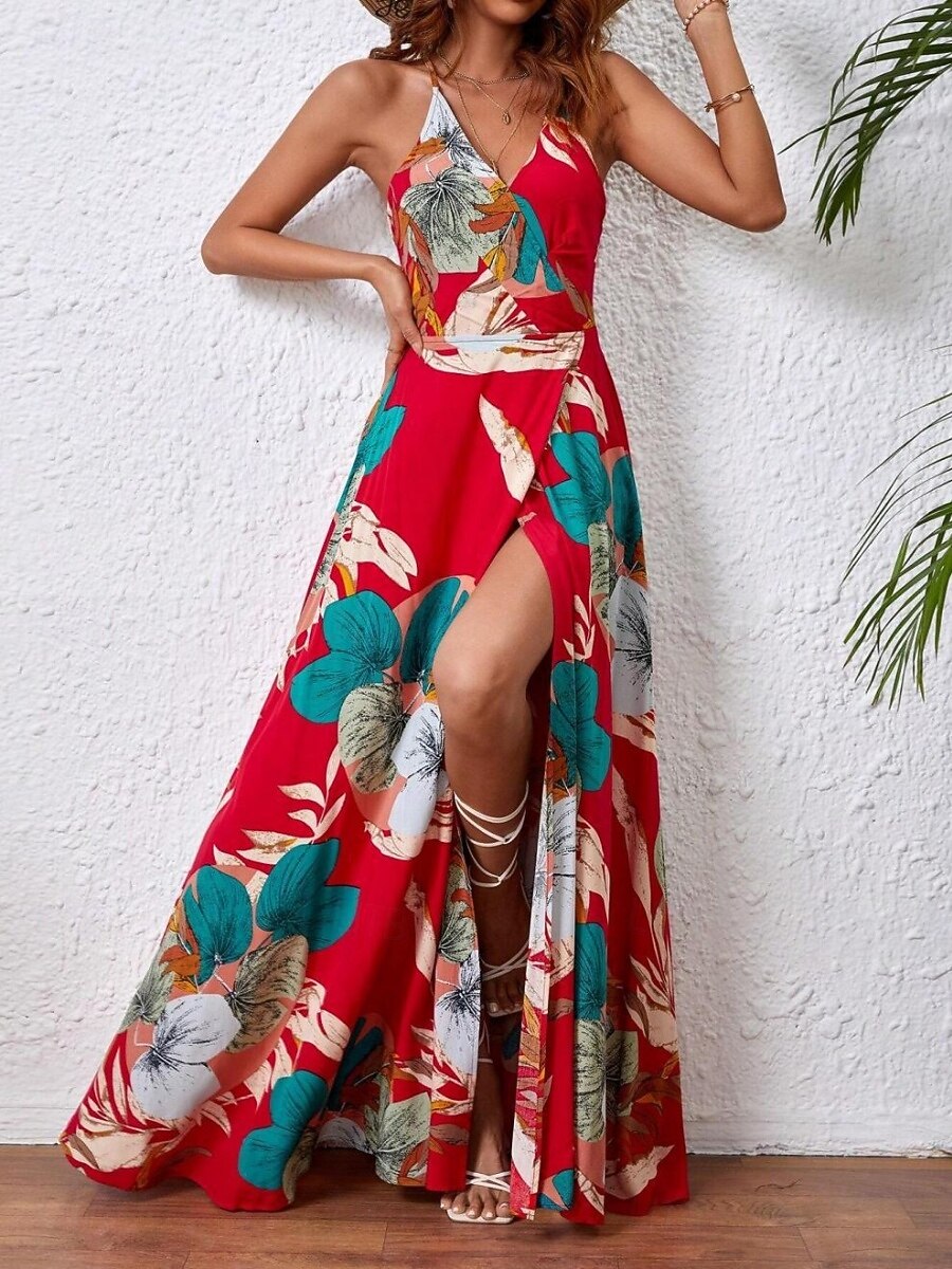 Damskie Sukienka maxi Codzienne sukienki Sukienka w kwiatki Sukienka na ramiączkach Elegancja Moda Nowoczesny Na zewnątrz Urlop Wyjściowe Regularny Kwiaty Bez rękawów W serek Biały Lato Wiosna 2026 - $27.99 –P18