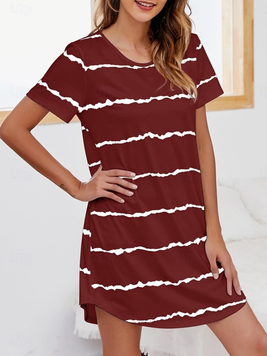 Γυναικεία Νυχτικιά Καθημερινό Ανατομικό Ταινία Καθημερινά Σπίτι Κοντομάνικο Στρογγυλή Ψηλή Λαιμόκοψη Θαλασσί Μαύρο Λευκό Κρασί Καλοκαίρι Άνοιξη Κανονικό 2026 - $21.99 –P11