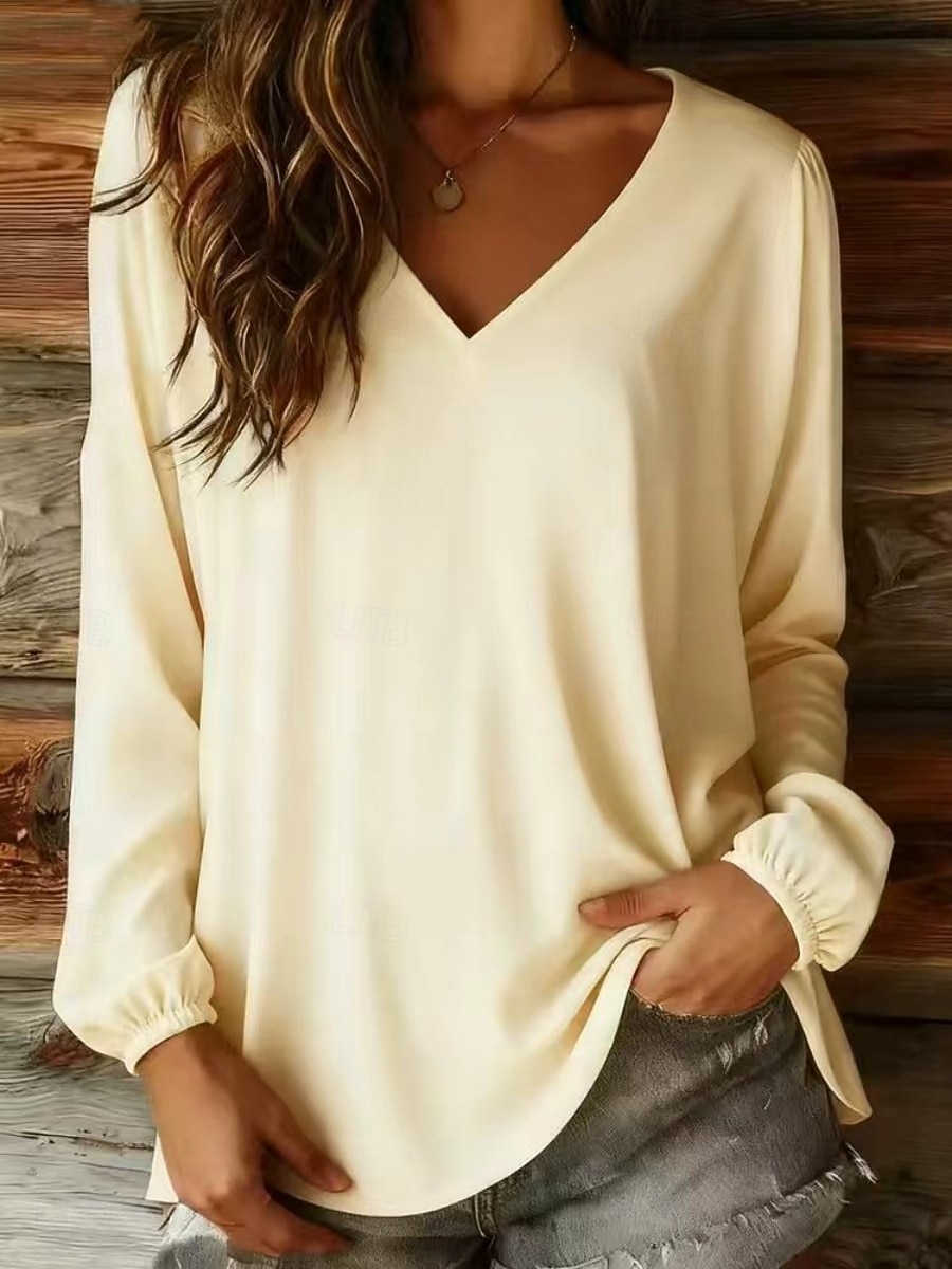 Per donna Blusa Semplice Vintage Elegante Moderno Manica Lunga Scollo a V Top Regolari Quotidiano Ferie Uscire Blu Bianco Giallo Rosa Rosso Estate Primavera Autunno del 2026 a $19.49 –P2