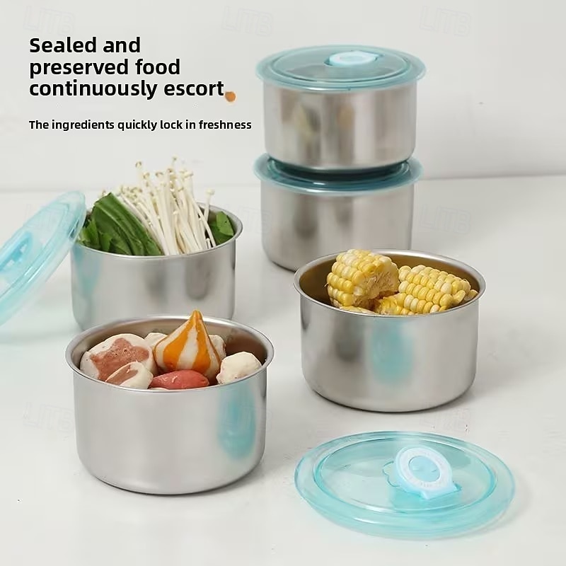 4/6 קערות נירוסטה עם מכסים, אטומות לדליפות &ניתן לערום - אידיאלי לשימוש ביתי, חובבי פירות, מיכלי הכנת ארוחות, ארגון מקררים, מתקן מצרכים, פיקניקים &אחסון 2026 - $10.49 –P8