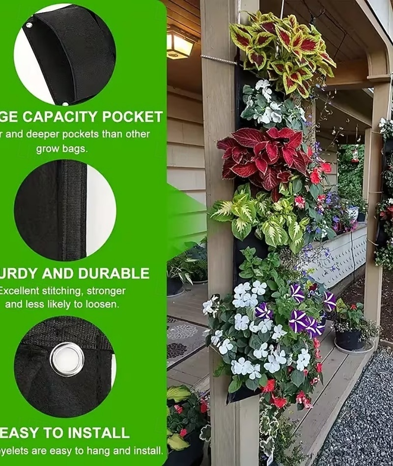 Ensemble de 2 sacs de culture suspendus verticaux à 7 poches, pour plantes, à fixer au mur à l'intérieur ou à l'extérieur. Style classique et léger, idéal pour un balcon, un jardin ou une décoration de 2026 ? $22.99 –P10
