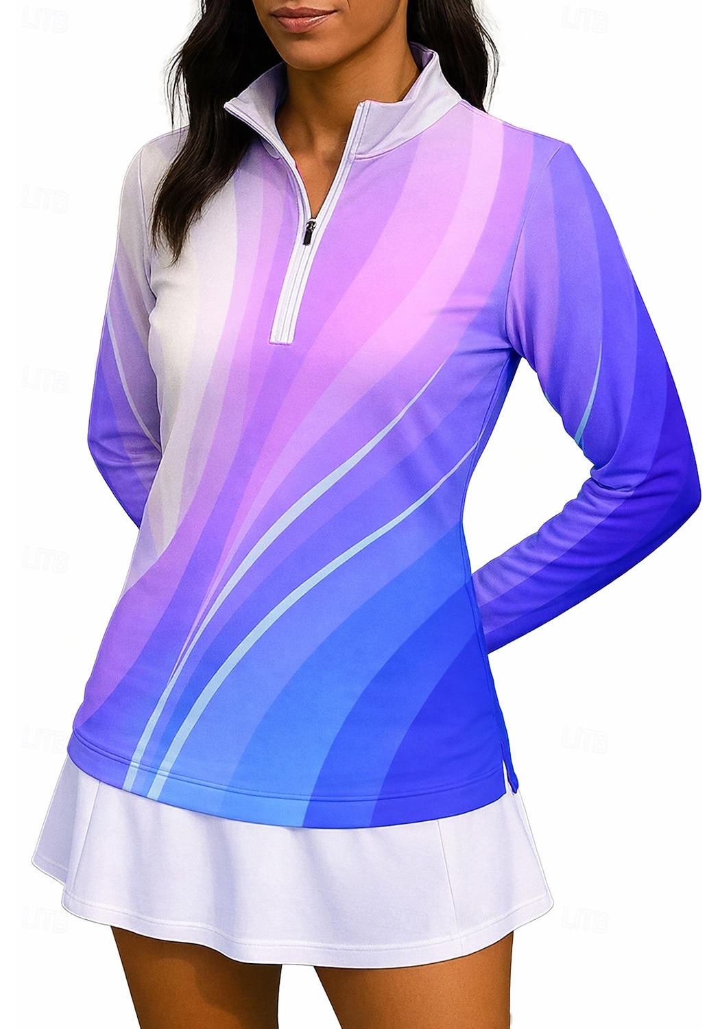 Dames Verloop Gestreept Hemd Sportshirt Wandelen poloshirt Tennisshirt Lange mouw Vetoketju Bloemig UPF50+ UV-bestendig Hoge Elasticiteit Vochtregelerend Ademend Volleybal Tennis Golf Opstaand Rits 2026 - $25.99 –P4