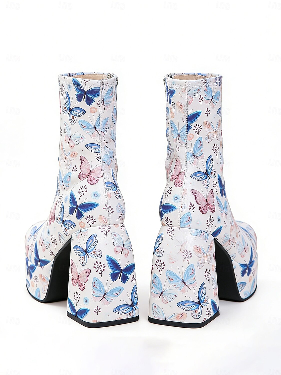 Botas de Tornozelo Plataforma Brancas com Estampa de Borboleta Femininas de Mardi Gras Sapatos Vintage de Salto Chunky para o Festival de Carnaval de Veneza de 2026 por $46.99 –P3