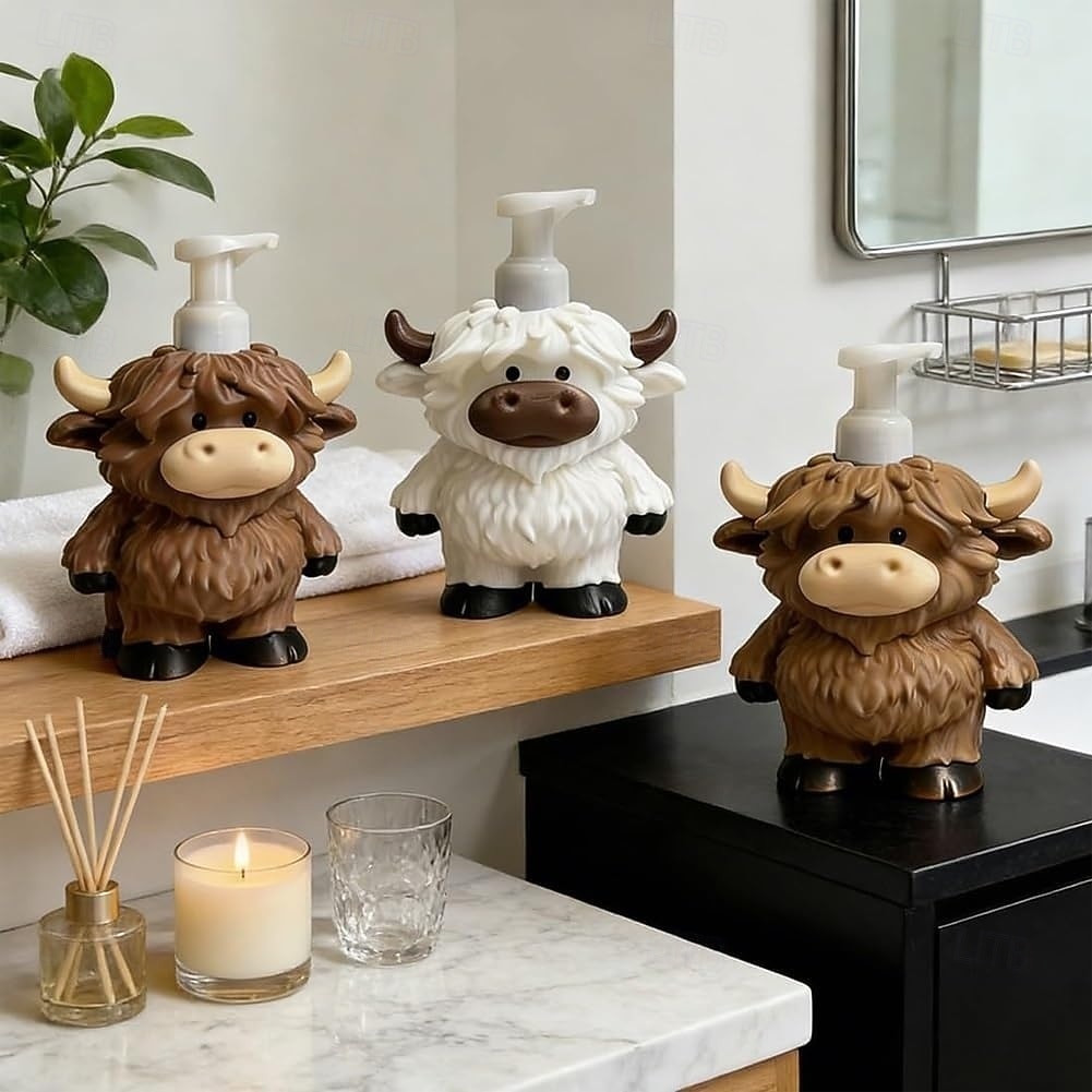 dispenser di sapone a forma di mucca delle Highlands, adorabile bottiglia di sapone per le mani a forma di mucca delle Highlands &Gel doccia, bottiglia con pompa ricaricabile a forma di mucca, stampa del 2026 a $30.99 –P2