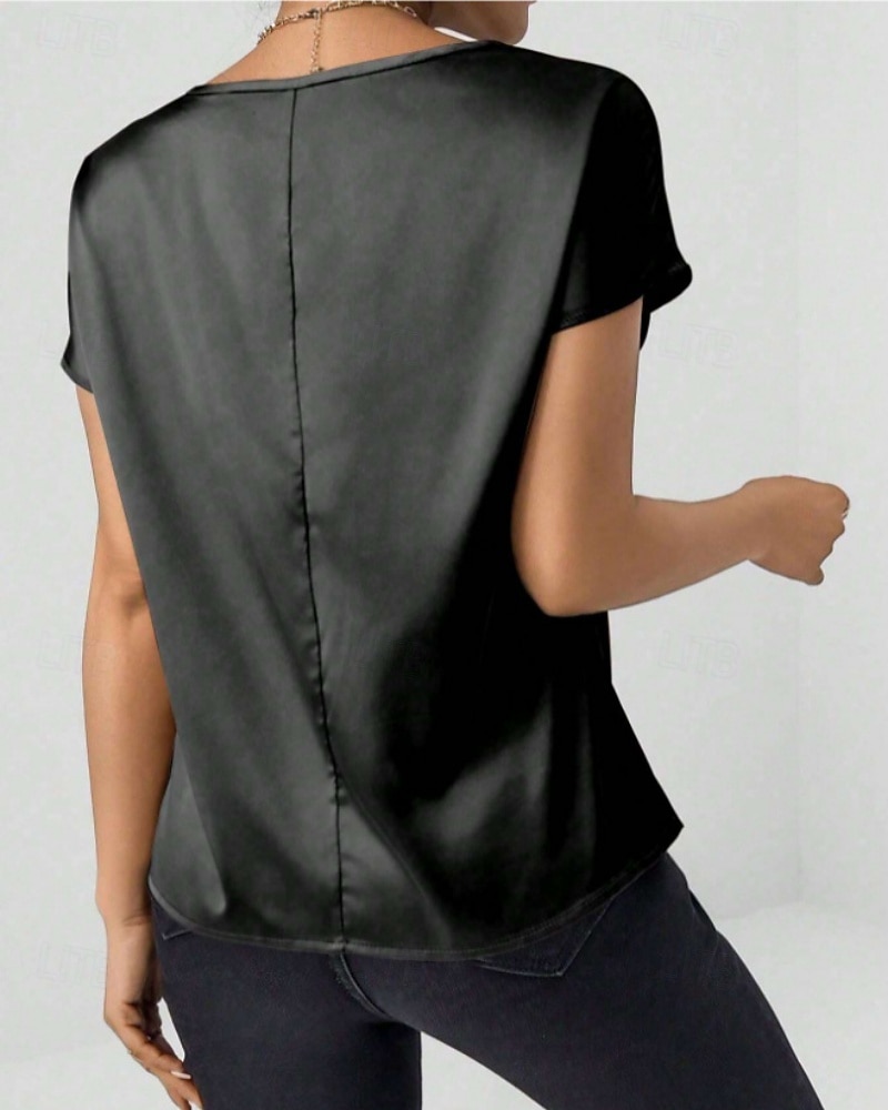 Per donna Elegant Top in raso Camicia in raso Top estivi Tinta unica Semplice Vintage Elegante Classico Manica Corta Girocollo Top Regolari Quotidiano Ferie Uscire Nero Rosa Cammello Verde Estate del 2026 a $7.49 –P13