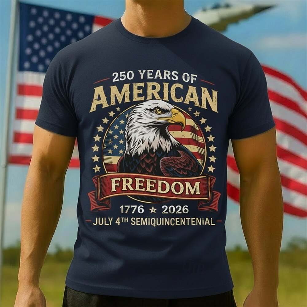 Patriotisk T-skjorte Grafisk T-skjorte Ørn Amerikansk flagg Retro / vintage Patriotisk T-skjorte 1776–2026 til Herre Voksne 3D-utskrift for Uavhengighetsdag 4. juli 2026 - $20.99 –P5