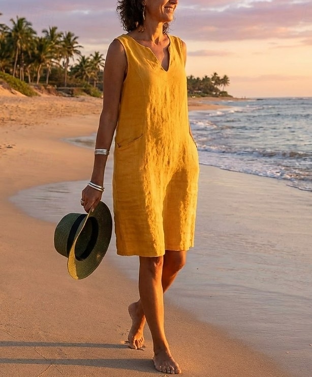 Damskie Sukienka midi Sukienka trapezowa Sukienka letnia Sukienki z bawełny i lnu Codzienne sukienki Podstawowy Codzienny Codzienny Urlop Wyjściowe Regularny Czyste kolory Bez rękawów Rozcięcie szyi 2026 - $11.49 –P1