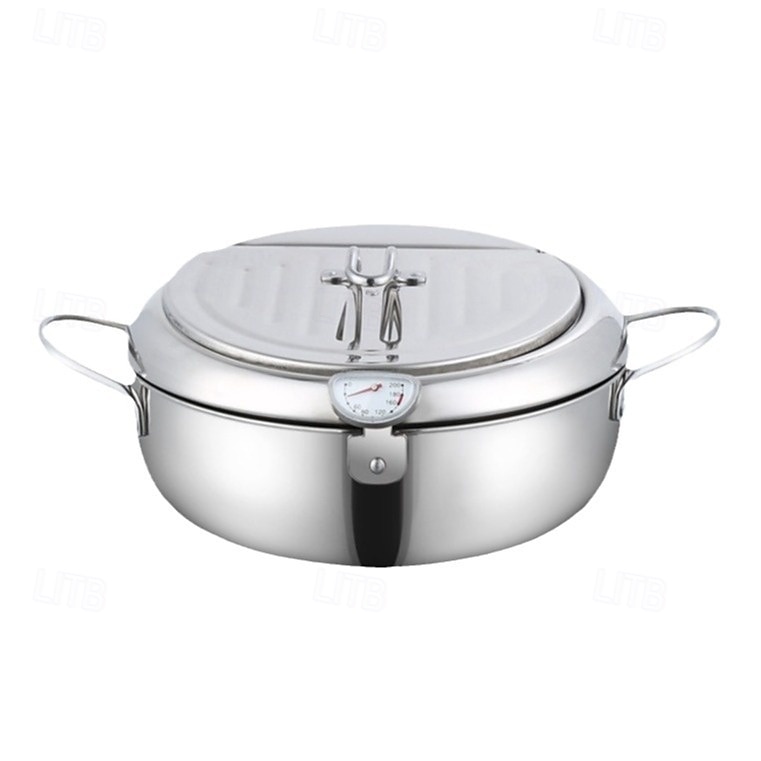 Friteuse van 304 roestvrij staal met temperatuurregeling, multifunctionele oliebesparende frituurpan met uitneembaar filtermandje, universele voet voor gasfornuis &inductiekookplaten, frituurpan van 2026 - $42.99 –P13