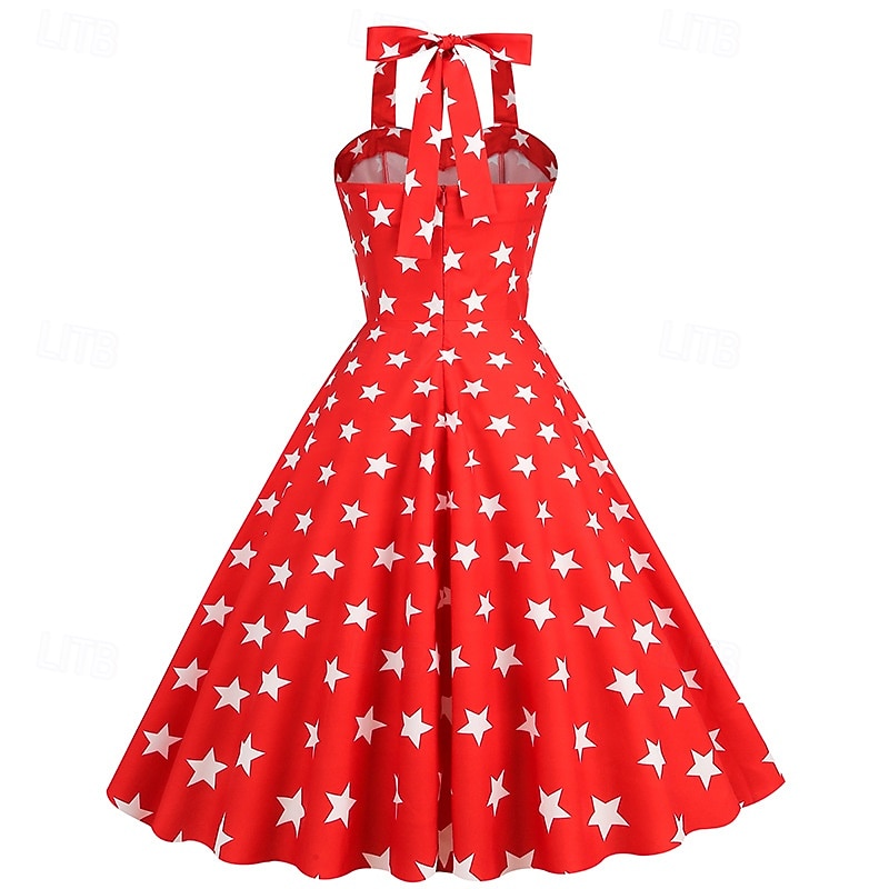 250-årsjubileum i USA 1950-tallet Retro / vintage Middag Swing kjole Halter Flare kjole Ermeløs Stjerner Kostyme Dame 4. juli Uavhengighetsdagen Voksne Kjole 2026 - $27.99 –P5