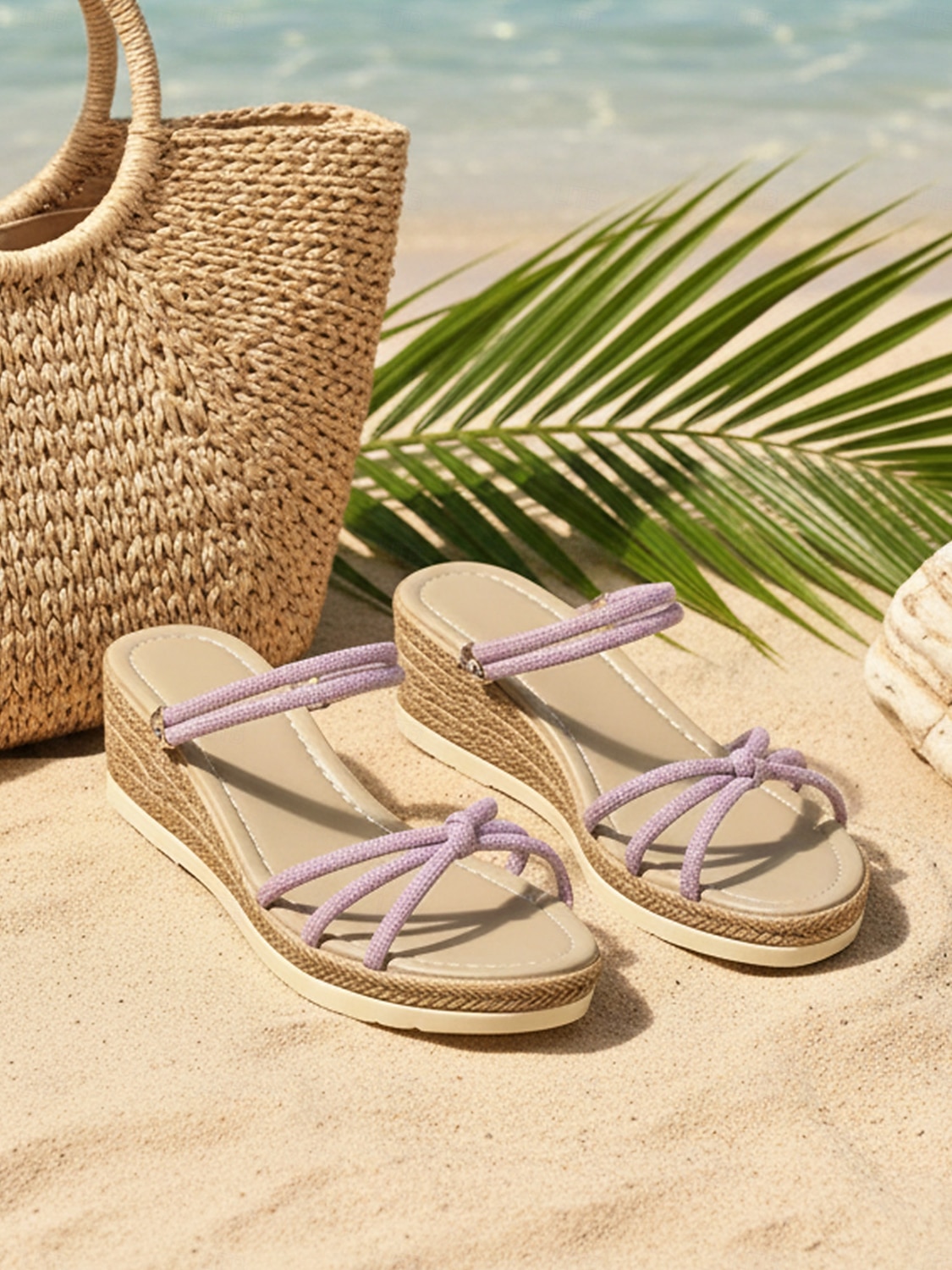 sandali con zeppa color lavanda da donna con cinturini intrecciati: comode scarpe estive per le vacanze, da spiaggia, da resort e per l'abbigliamento casual all'aperto del 2026 a $26.99 –P2