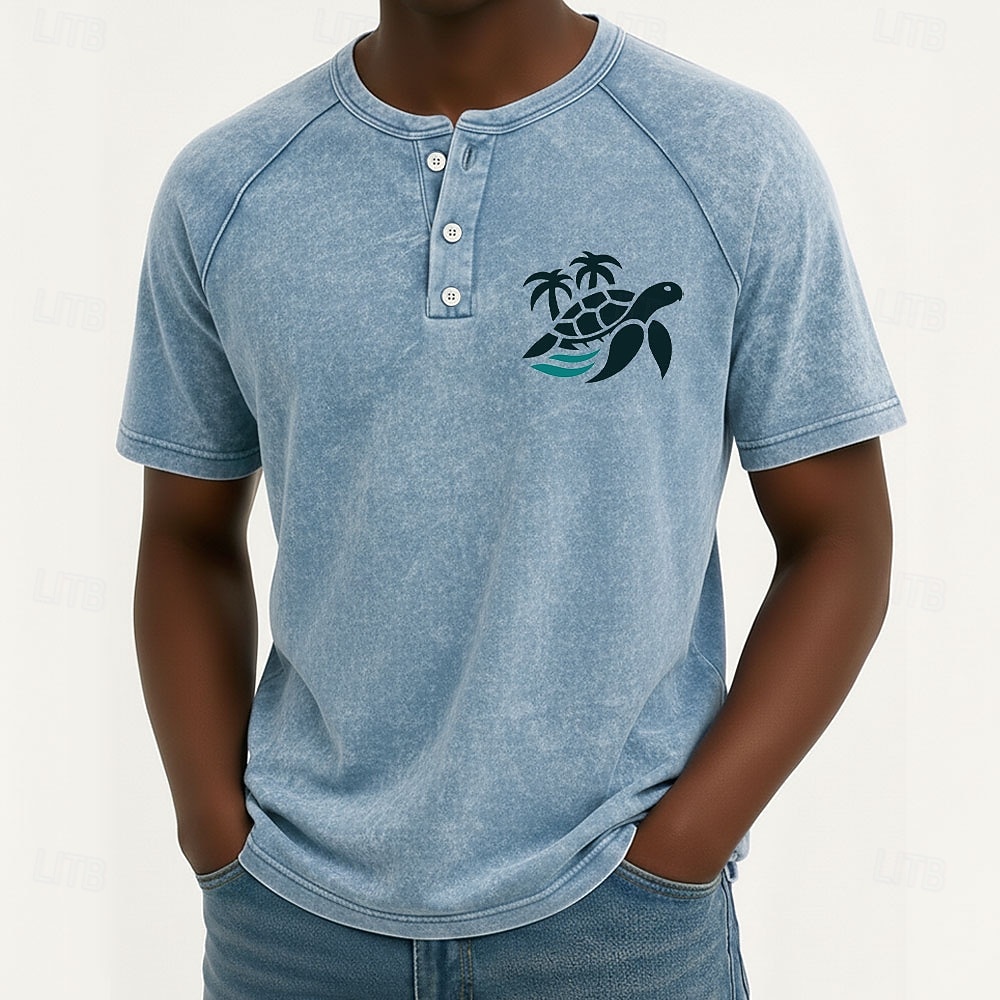 SoftFade™ Men's Vintage Washed Henley Shirt Tee Washed Shirt Short Sleeve Vintage Designer Daily Outdoor Summer Spring Light Blue Purple Gray Henley Henley T-Shirt 2026 - $25.99 –P1